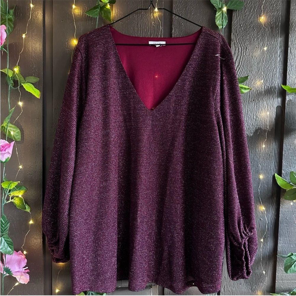 NWOT Elegant Burgundy V-Neck Sweater covered with sparkle! ✨ silky soft inside